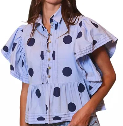 Bucketlist Polka Dot Top With Ruffle Sleeve In Blue