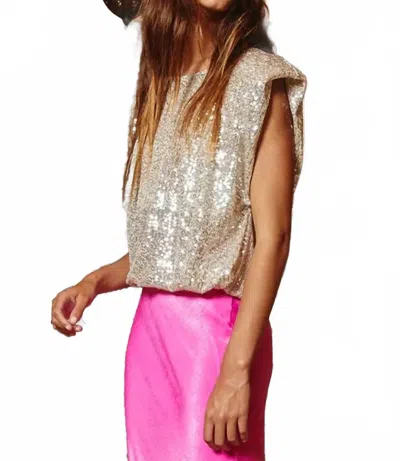 Bucketlist Power Shoulder Sequin Crop In Champagne In Silver