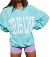 Bucketlist Print Ribbed Oversized Graphic Sweatshirt In Aqua In Brown