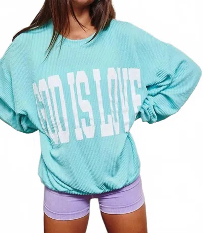 Bucketlist Print Ribbed Oversized Graphic Sweatshirt In Aqua In Brown
