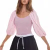 Bucketlist Puff Sleeve Floral Fitted Bodysuit In Lavender/pink In Neutral