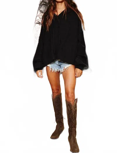 Bucketlist Raw Edge Details Oversize Hoodie Top In Washed Black