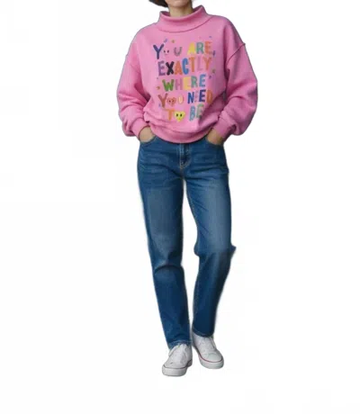 Bucketlist Reversible Graphic Mock-neck Crop Sweatshirt In Hot Pink