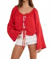 Bucketlist Reyna Tie Front Solid Textured Blouse In Red