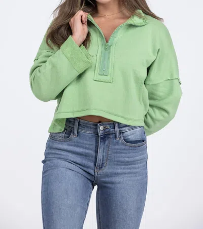 Bucketlist Rough Around The Edges Half Zip Cropped Sweater In Green