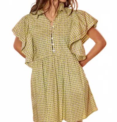 Bucketlist Ruffle Sleeves Pintuck Detail Floral Mini Dress In Green