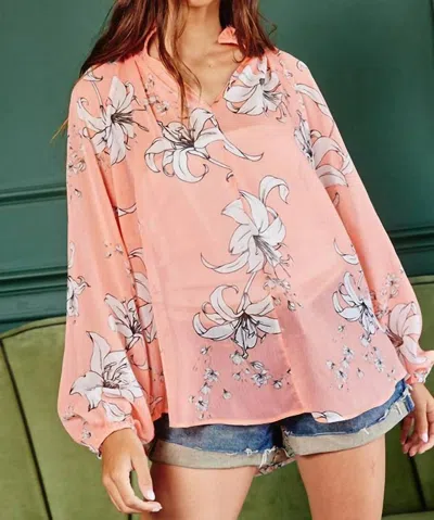 Bucketlist Semi-sheer Floral Blouse In Peach In Pink