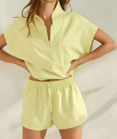 Bucketlist Short Sleeve Half Zip Scuba Sweatshirt In Yellow