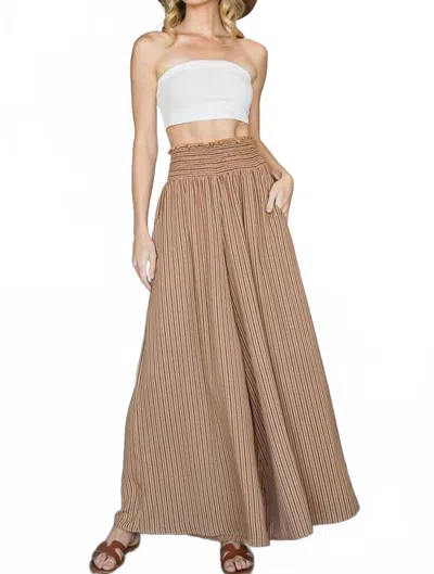 Bucketlist Smocked Waist Band Wide Leg Maxi Pants In Camel In Brown