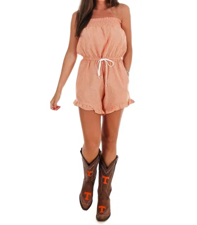 Bucketlist Stadium Sweetheart Gingham Romper In Orange/white In Pink
