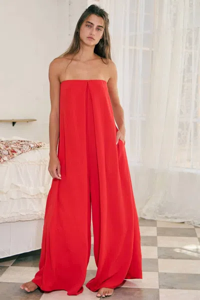 Bucketlist Strapless Flowy Jumpsuit In Red