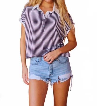 Bucketlist Stripe Print Crop Top In Blue