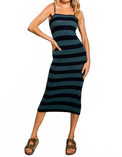 Bucketlist Stripe Print Ribbed Bodycon Long Dress In Teal In Multi