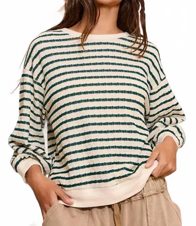 Bucketlist Striped Texture Relaxed Silhouette Top In Teal/cream In Multi