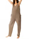 Bucketlist Tank Textured Knit Jumpsuit With Pockets In Mocha In Brown