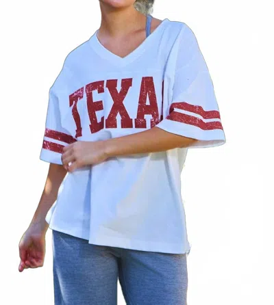 Bucketlist Texas Print V-neck Football Tee In White/red