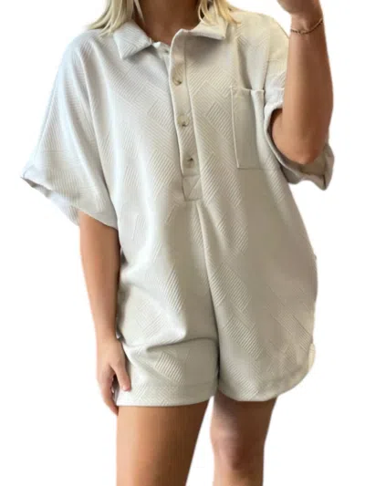 Bucketlist Textured Button Up Collared Romper In Silver