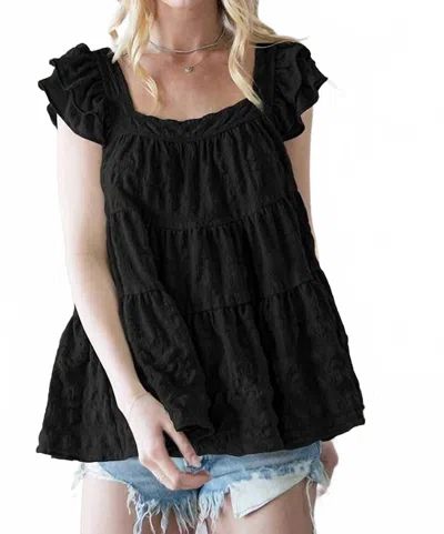Bucketlist Tiered Solid Textured Babydoll Top In Black In Multi