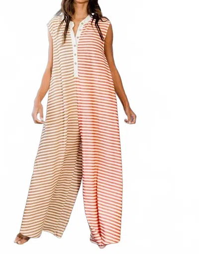 Bucketlist Two-tone Striped Jumpsuit In Pink/brown In Multi