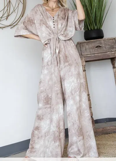 Bucketlist Tye Dye Jumpsuit In Mocha/beige In Multi