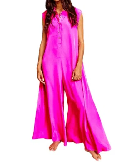 Bucketlist Wide Leg Solid Satin Jumpsuit In Fuschia In Pink