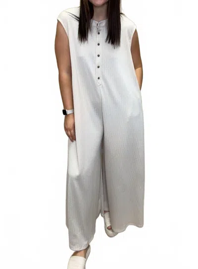Bucketlist Wide Leg Textured Knit Jumpsuit In Taupe In Gray
