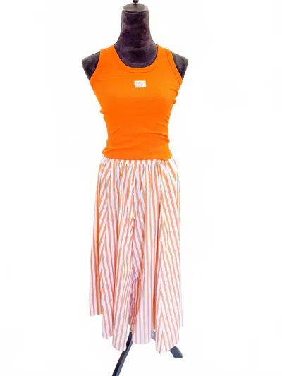 Bucketlist Women's Striped Voluminous Gaucho Wide Leg Pants In Orange