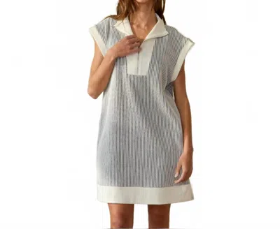 Bucketlist Zip-up Textured Mini Dress In Black/white Striped In Gray