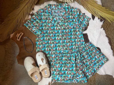 Buckskin Bikini Women's The Fallon Pajama Set In Multi In Blue
