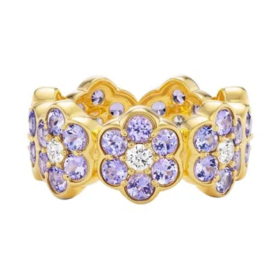 Pre-owned Buddha Mama 20 Karat Yellow Gold Tanzanite And Diamond Flower Cocktail Ring