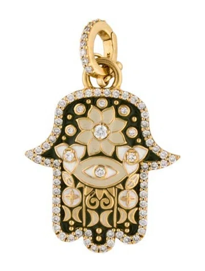 Pre-owned Buddha Mama 20k Diamond Hamsa Pendant In Multi