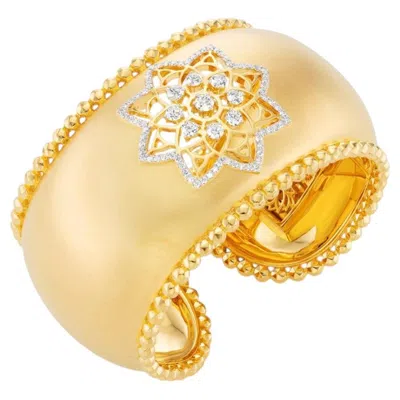 Pre-owned Buddha Mama 20k Yellow Gold & Diamond Mandala Cuff Bracelet By