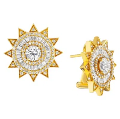 Pre-owned Buddha Mama 20k Yellow Gold & Diamond Sun Omega Earrings By