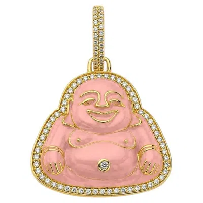 Pre-owned Buddha Mama 20k Yellow Gold, Diamond & Pink Enamel Buddha Pendant By