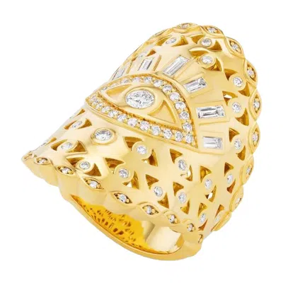 Pre-owned Buddha Mama 20k Yellow Gold Diamond Evil Eye Wrap Ring