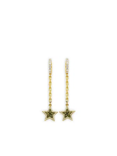 Buddha Mama 20k Yellow Gold Diamond Green Tourmaline Star Drop Earrings In Multi