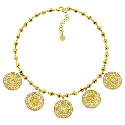 Pre-owned Buddha Mama 20k Yellow Gold Mandala Coin Necklace With Diamonds By