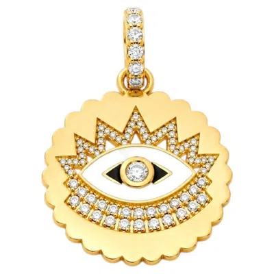 Pre-owned Buddha Mama 20k Yellow Gold Scalloped Evil Eye Pendant With Diamonds & Enamel By