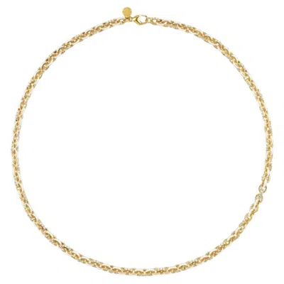 Pre-owned Buddha Mama 20k Yellow Gold, White Enamel And Diamond Link Necklace By