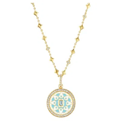 Pre-owned Buddha Mama 20k Yg Mandala Coin Pendant With Blue Topaz, Diamond & Enamel By