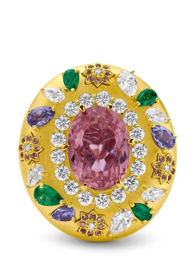 Buddha Mama 20kt Yellow Gold Flower Gemstone Ring