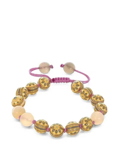 Buddha Mama Diamond And Moonstone Flower Bead Bracelet In Gold