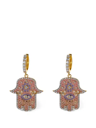Buddha Mama Diamond Hamsa Huggie Earrings In Pink