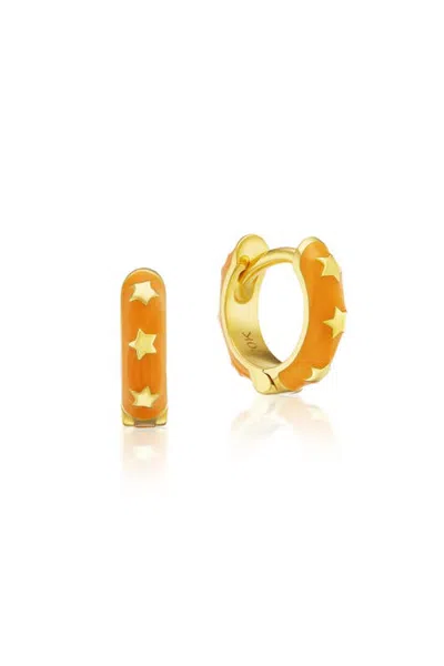 Buddha Mama Enameled Star Huggie Hoops In Yellow