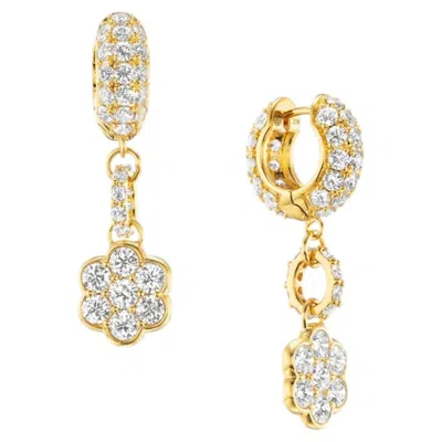 Pre-owned Buddha Mama Exquisite 20k Yellow Gold And Diamond Flower Huggie Drop Earrings By