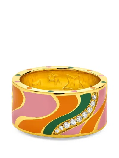 Buddha Mama Groovy Swirl Diamond And Enamel Ring In Gold