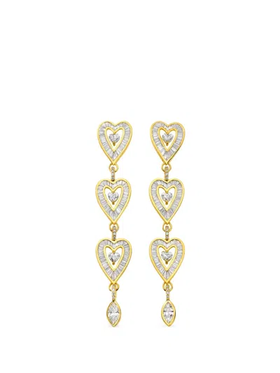 Buddha Mama Long Diamond Heart Drop Earrings In Gold