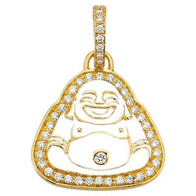 Pre-owned Buddha Mama Small 20k Yellow Gold, Diamond & White Enamel Buddha Charm By