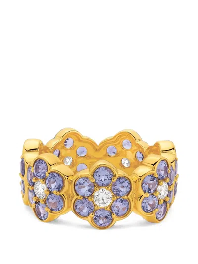 Buddha Mama Tanzanite And Diamond Flower Band Ring In Gold