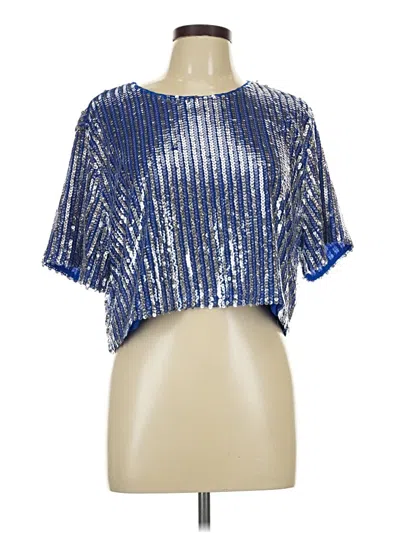 Pre-owned Buddy Love Short Sleeve Top Silver Metallic Pattern Keyhole Neckline Tops
